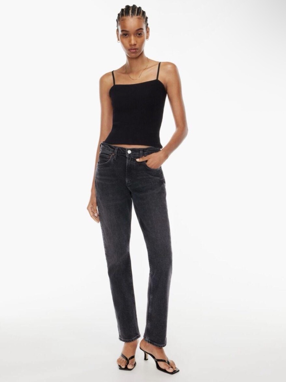 AGOLDE Lyle Low-Rise Slim Jeans in black/washed black